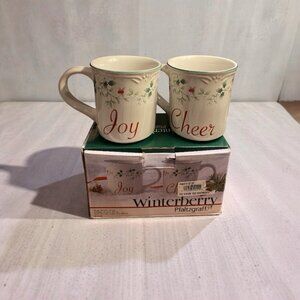 Vtg. Christmas Pfaltzgraff Winterberry Mug Set Joy & Cheer -12 Oz-w/Box